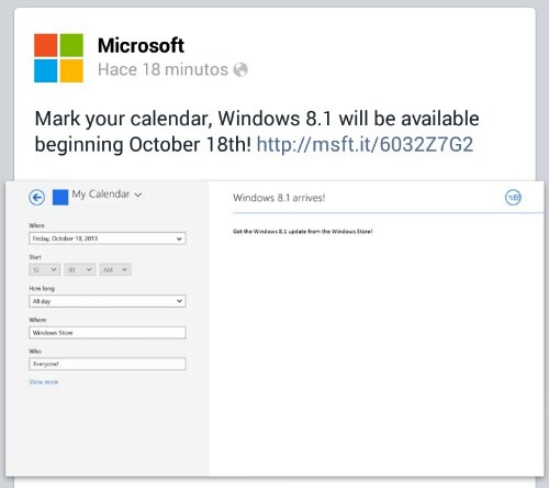 Windows 8.1 verá la luz el 18 de Octubre