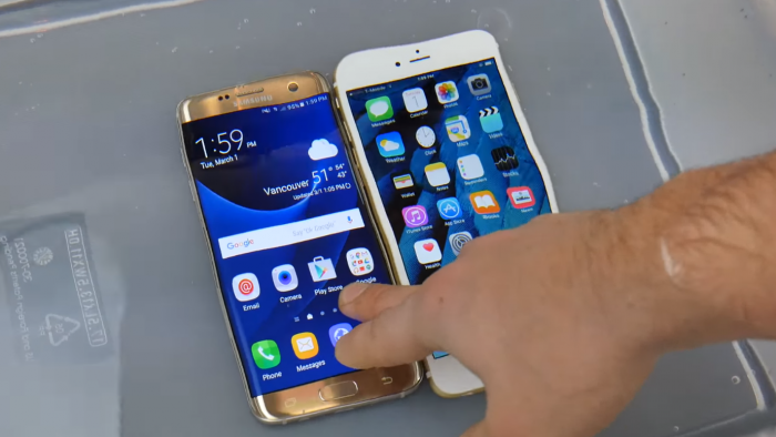 Galaxy S7 Edge contra iPhone 6s Plus ahora en prueba de resistencia al agua
