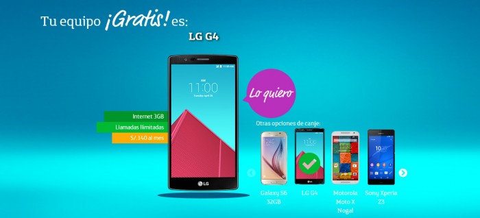 Canje Smart de Movistar incluye al LG G4 gratis en Plan 140