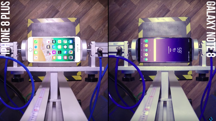 (Video) iPhone 8 Plus y Galaxy Note 8 se enfrentan en drop test