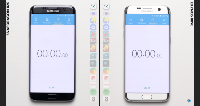 Video muestra la diferencia en velocidad entre los dos procesadores del Galaxy S7