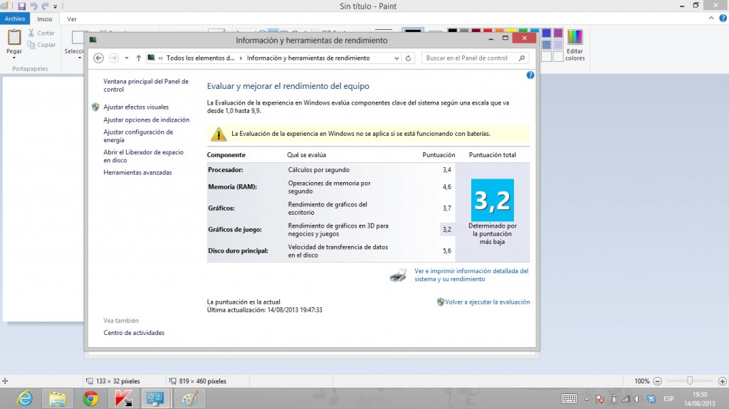 pantalla de rendimiento