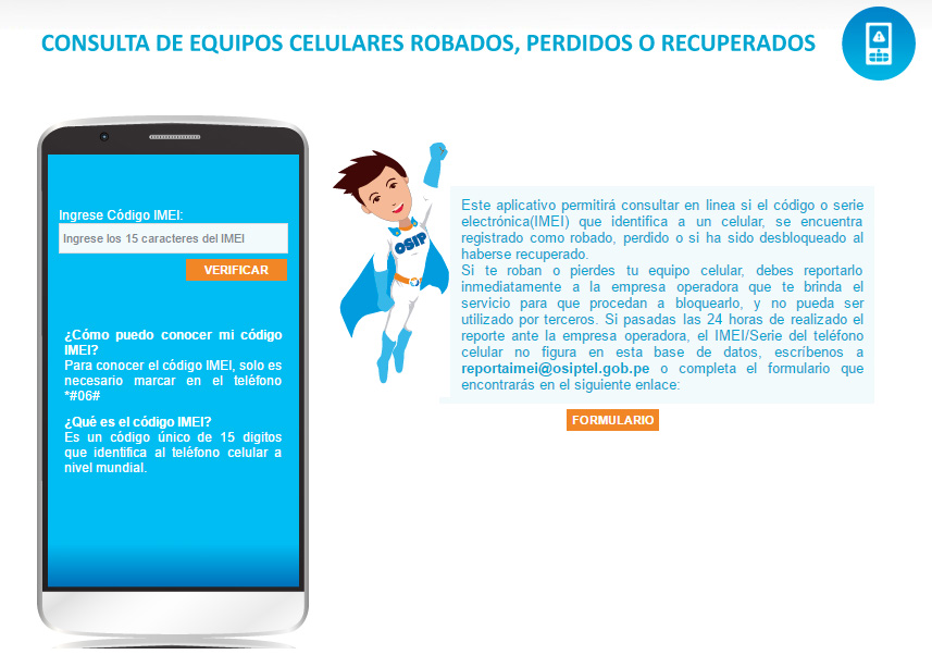 Aplicativo de OSIPTEL para descubrir equipos reportados como robados